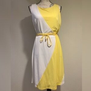 Chic Color Block Midi Dress in Yellow and White